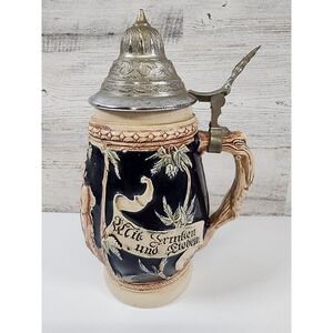 Beer Stein Blue German Tavern Scene Lidded